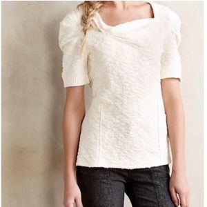 Anthropologie Postage Stamp Textured Asymmetrical Cream Top Women’s Size S
